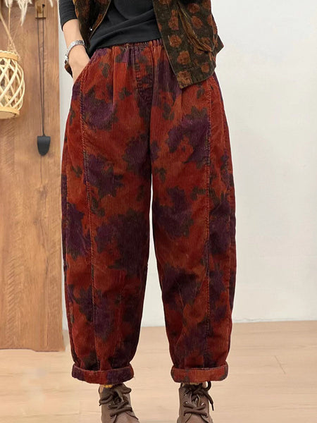 Women Autumn Retro Corduroy Flower Harem Pants AV1054 Genistyle Shop