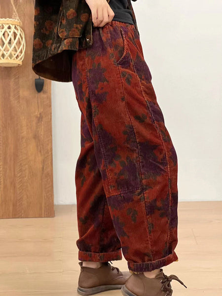 Women Autumn Retro Corduroy Flower Harem Pants AV1054 Genistyle Shop