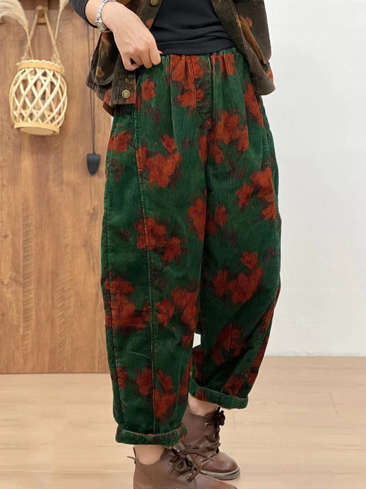 Women Autumn Retro Corduroy Flower Harem Pants AV1054 Genistyle Shop