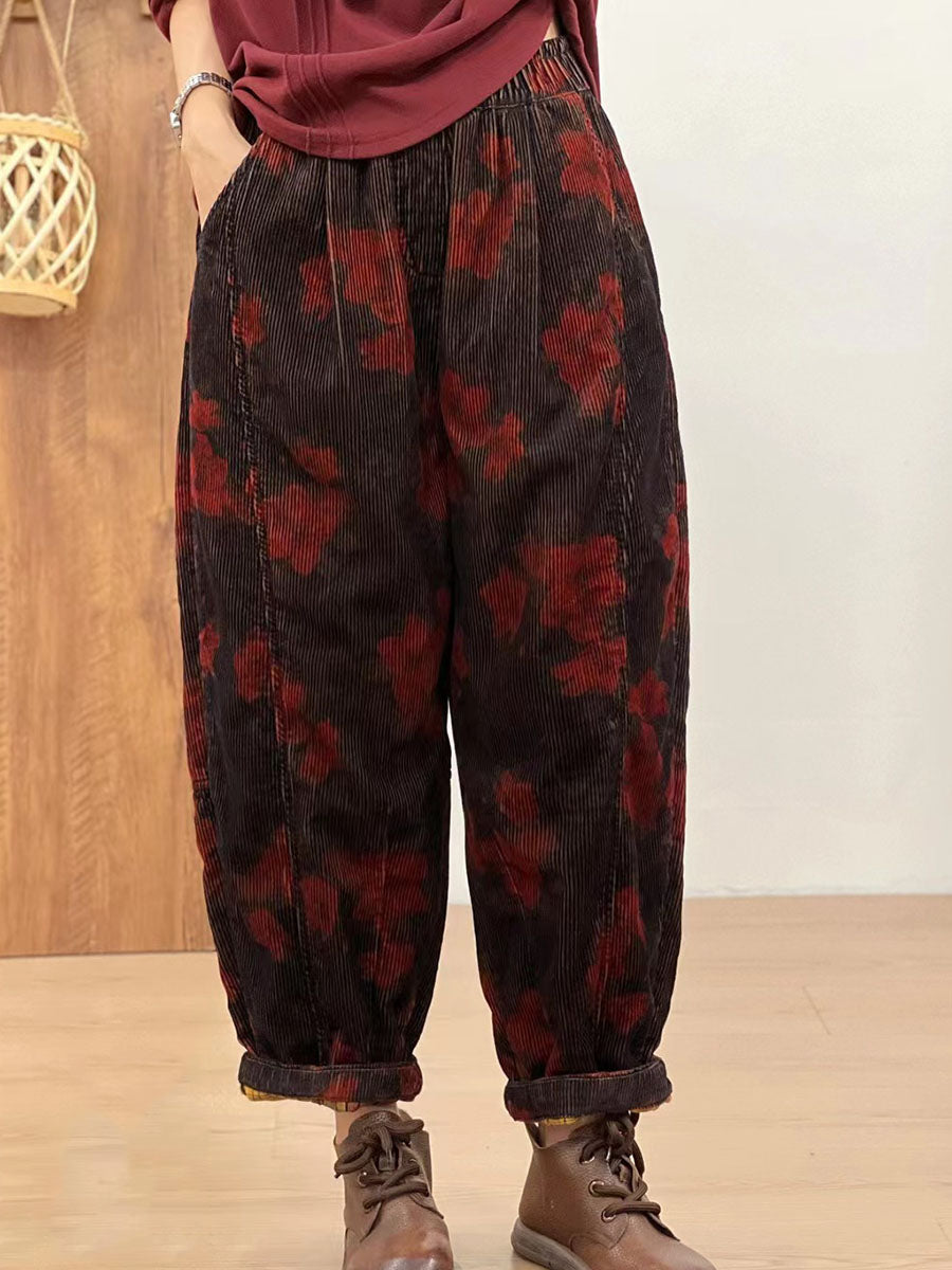 Women Autumn Retro Corduroy Flower Harem Pants AV1054 Genistyle Shop