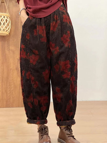 Women Autumn Retro Corduroy Flower Harem Pants AV1054 Genistyle Shop
