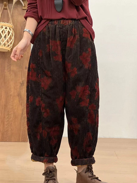 Women Autumn Retro Corduroy Flower Harem Pants AV1054 Genistyle Shop