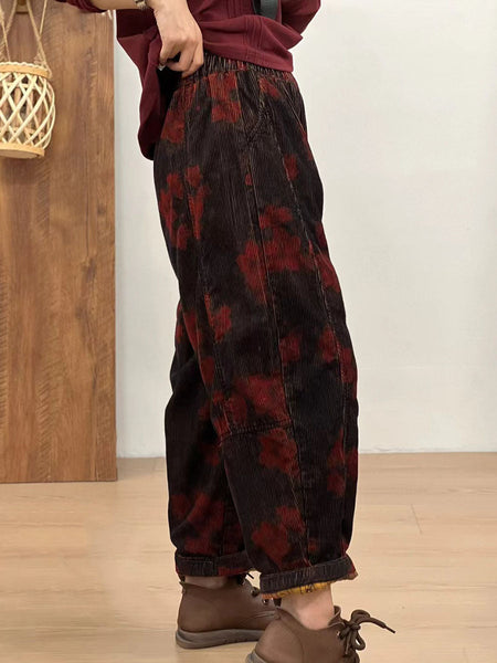 Women Autumn Retro Corduroy Flower Harem Pants AV1054 Genistyle Shop