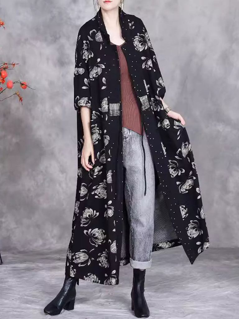 Women Artsy Autumn Flower Strap Cardigan Loose Coat AV1047 Genistyle Shop