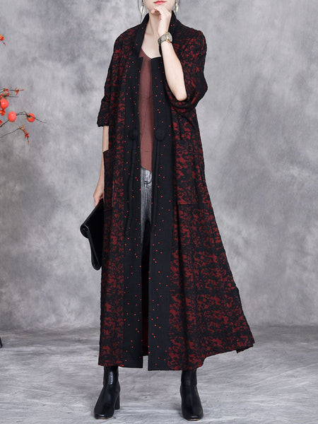 Women Artsy Autumn Flower Strap Cardigan Loose Coat AV1047 Genistyle Shop