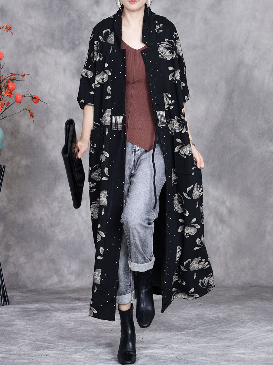 Women Artsy Autumn Flower Strap Cardigan Loose Coat AV1047 Genistyle Shop