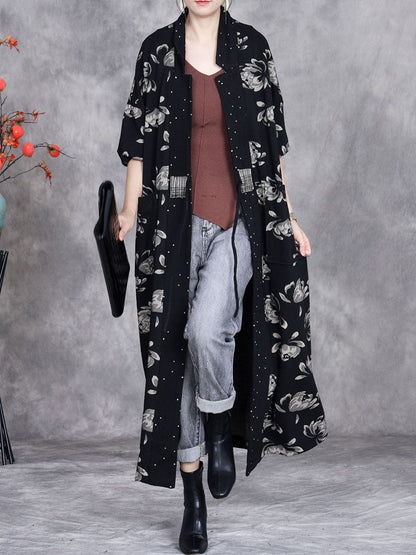 Women Artsy Autumn Flower Strap Cardigan Loose Coat AV1047 Genistyle Shop