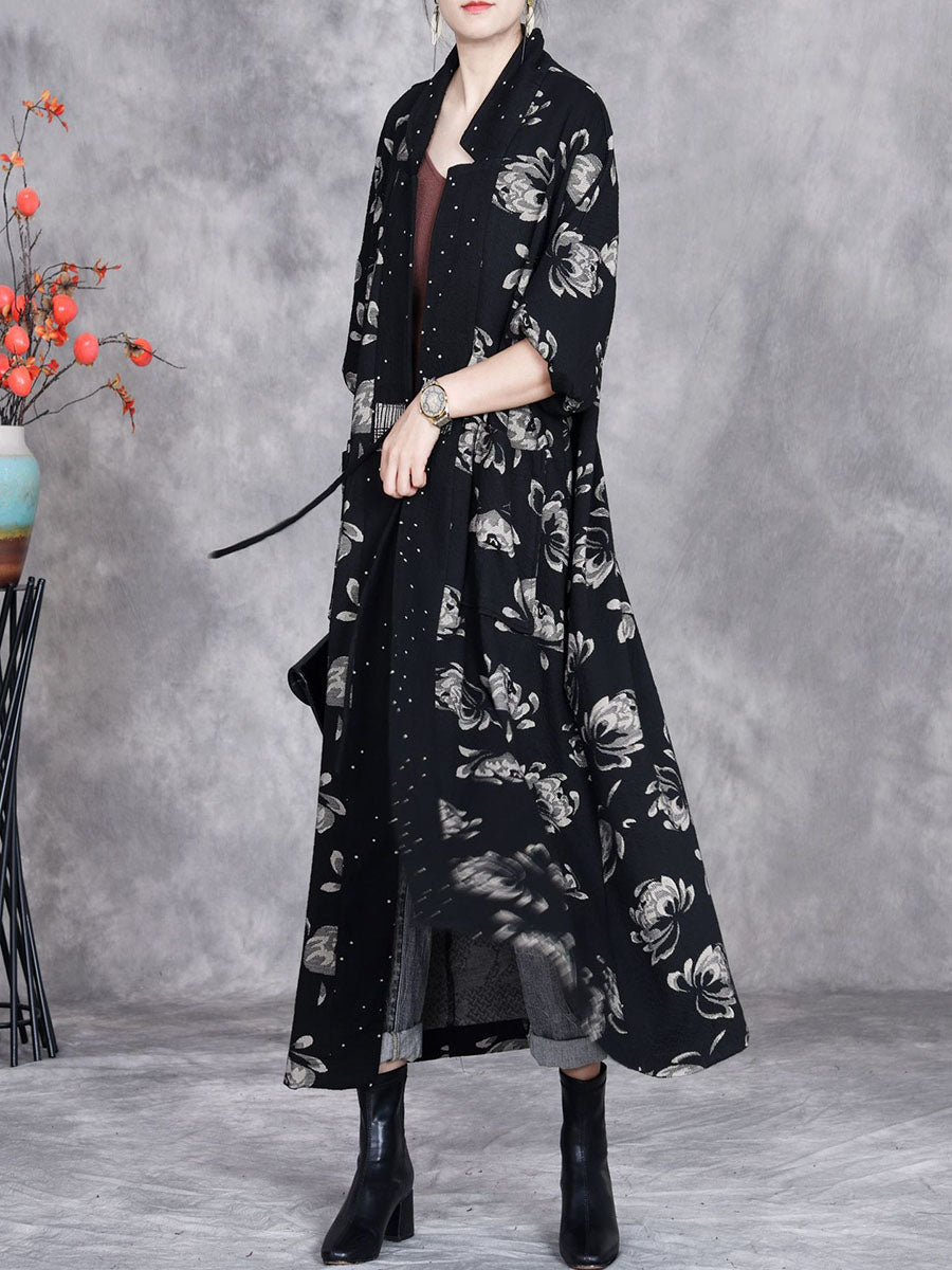 Women Artsy Autumn Flower Strap Cardigan Loose Coat AV1047 Genistyle Shop