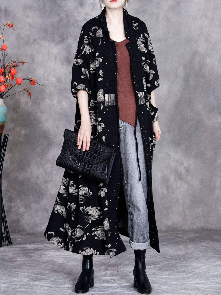 Women Artsy Autumn Flower Strap Cardigan Loose Coat AV1047 Genistyle Shop