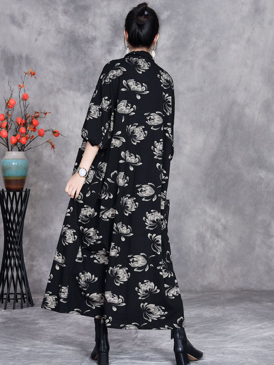 Women Artsy Autumn Flower Strap Cardigan Loose Coat AV1047 Genistyle Shop