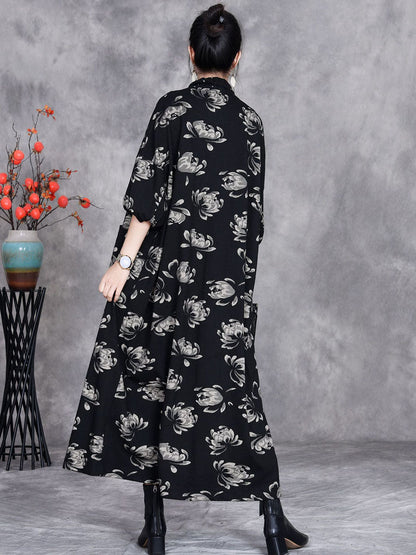 Women Artsy Autumn Flower Strap Cardigan Loose Coat AV1047 Genistyle Shop