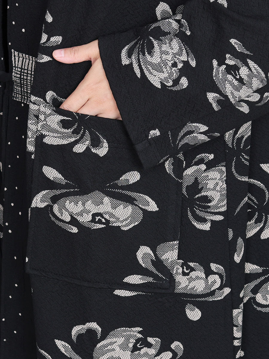 Women Artsy Autumn Flower Strap Cardigan Loose Coat AV1047 Genistyle Shop