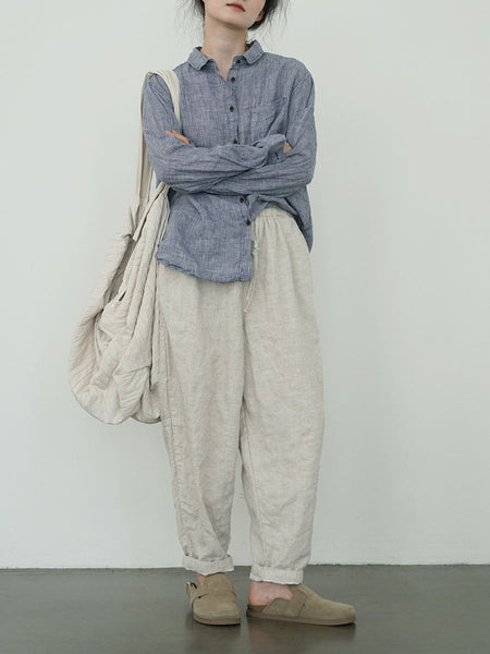 Women Ethnic Autumn Plaid Linen Shirt AV1061 Genistyle Shop