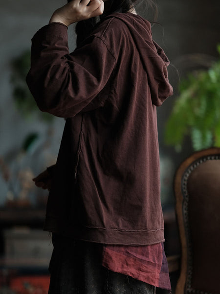 Women Retro Spliced Spliced Cottnon Hooded Shirt AV1067 Genistyle Shop