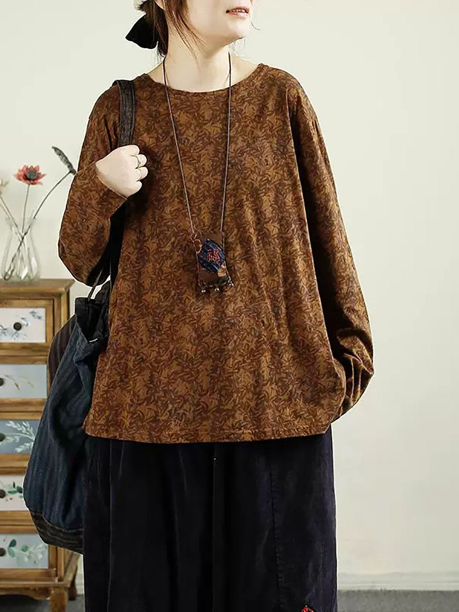 Women Autumn Flower O-Neck Cotton Blouse AV1051 Genistyle Shop