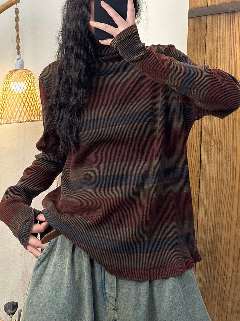 Women Casual Autumn Stripe Knit Turtleneck Sweater AV1058 Genistyle Shop