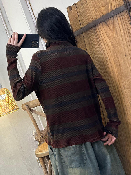 Women Casual Autumn Stripe Knit Turtleneck Sweater AV1058 Genistyle Shop