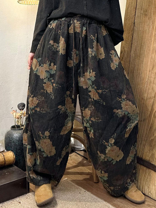 Women Autumn Retro Flower Cotton Harem Pants AV1055 Genistyle Shop