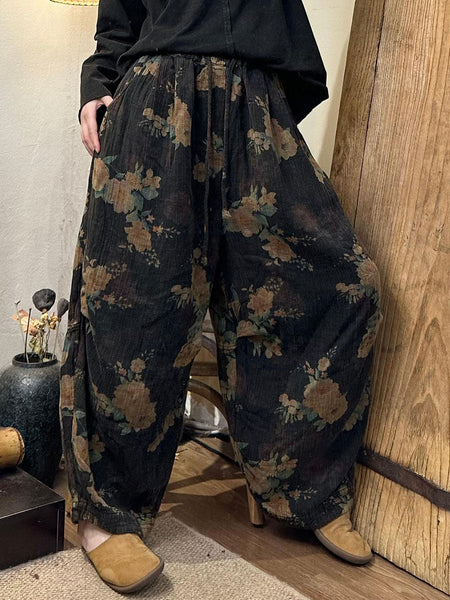Women Autumn Retro Flower Cotton Harem Pants AV1055 Genistyle Shop