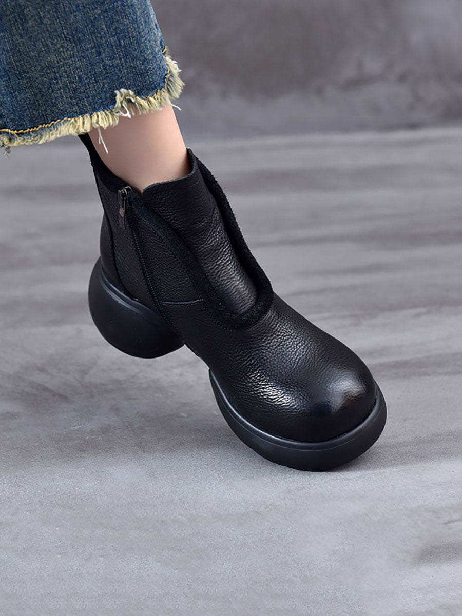 Women Winter Casual Solid Leather Zipper Platform Boots BA1023 Genistyle Shop