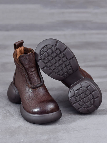 Women Winter Casual Solid Leather Zipper Platform Boots BA1023 Genistyle Shop