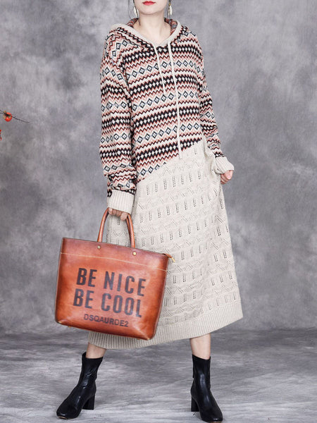Women Autumn Artsy Spliced Knitted Hooded Dress BA1003 Genistyle Shop