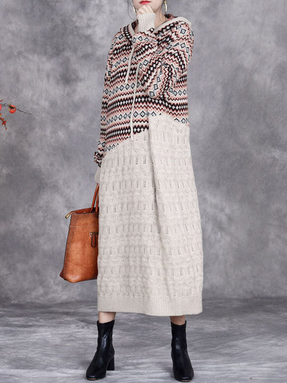 Women Autumn Artsy Spliced Knitted Hooded Dress BA1003 Genistyle Shop