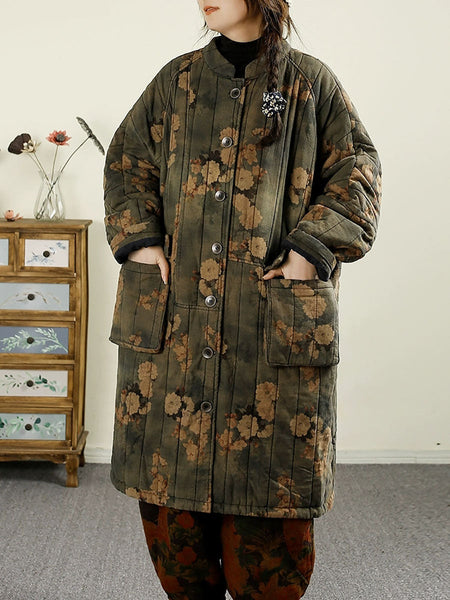 Women Ethnic Autumn Flower Cotton Cardigan Coat BA1017 Genistyle Shop