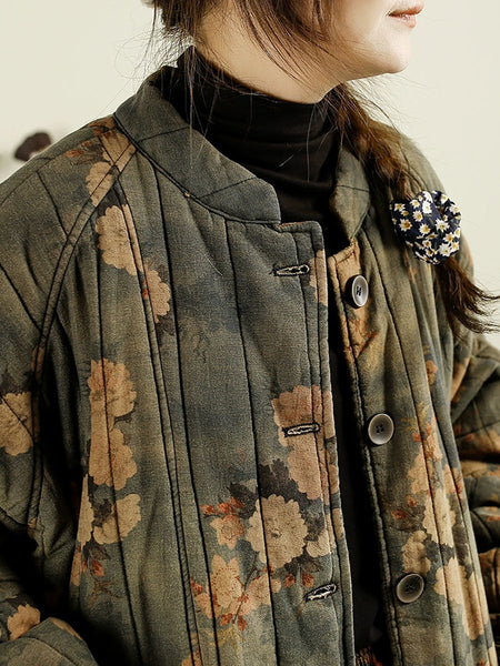 Women Ethnic Autumn Flower Cotton Cardigan Coat BA1017 Genistyle Shop