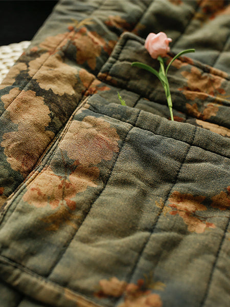 Women Ethnic Autumn Flower Cotton Cardigan Coat BA1017 Genistyle Shop