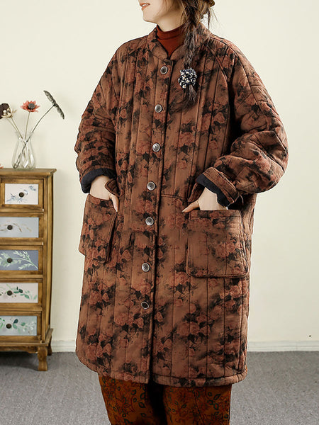 Women Ethnic Autumn Flower Cotton Cardigan Coat BA1017 Genistyle Shop