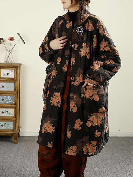 Women Ethnic Autumn Flower Cotton Cardigan Coat BA1017 Genistyle Shop