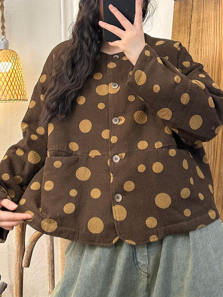 Women Autumn Artsy Irregular Dot Cotton Linen Coat BA1002 Genistyle Shop