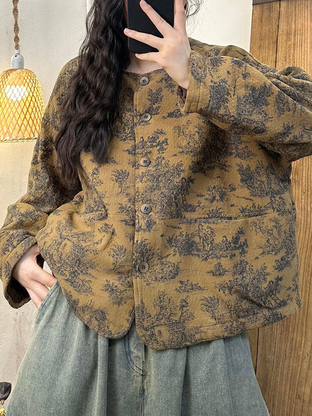 Women Autumn Artsy Irregular Dot Cotton Linen Coat BA1002 Genistyle Shop