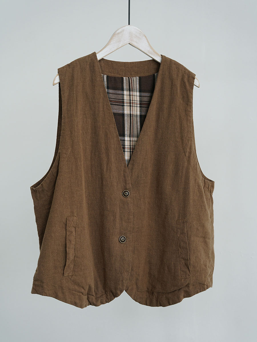 Women Ethnic Cotton Linen Solid V-Neck Vest BA1018 Genistyle Shop