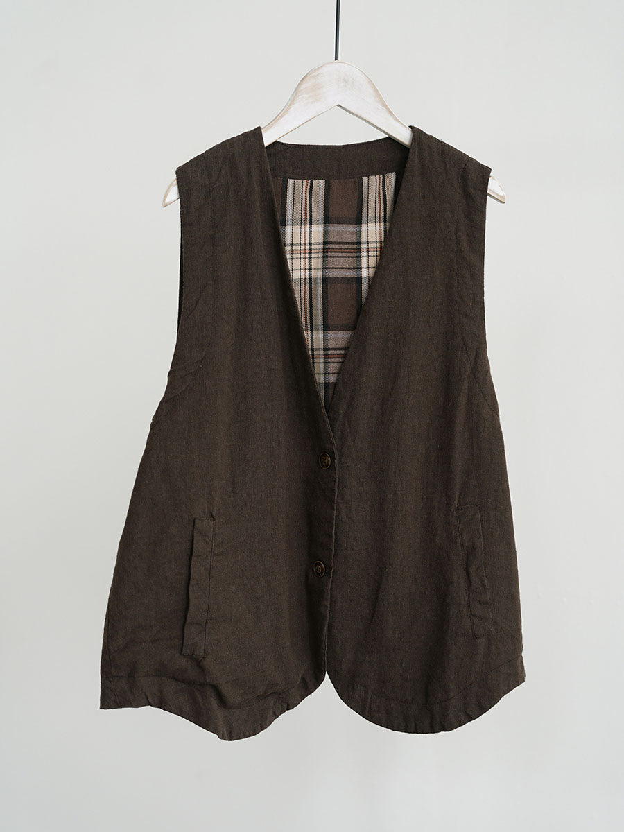 Women Ethnic Cotton Linen Solid V-Neck Vest BA1018 Genistyle Shop