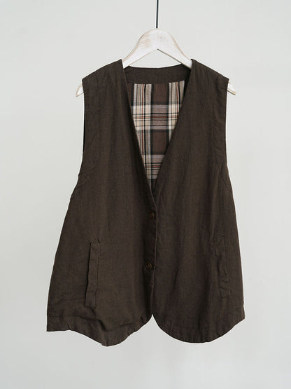 Women Ethnic Cotton Linen Solid V-Neck Vest BA1018 Genistyle Shop