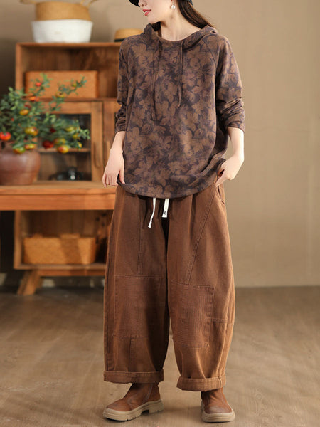 Women Autumn Vintage Flower Hooded Cotton Sweatshirt BA1012 Genistyle Shop