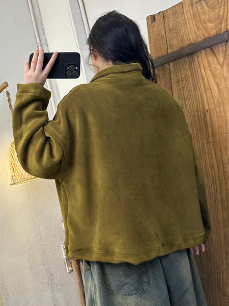 Women Autumn Retro Solid Turn-down Collar Cotton Sweatshirt BA1008 Genistyle Shop