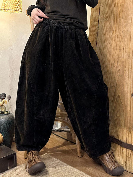 Women Autumn Retro Corduroy Solid Harem Pants BA1005 Genistyle Shop