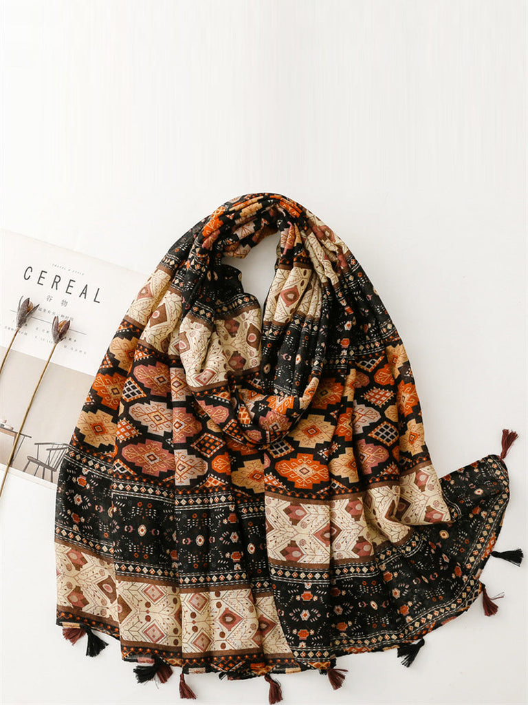 Women Bohemia Print Tassel Travel Shawl Scarf BA1043 Genistyle Shop