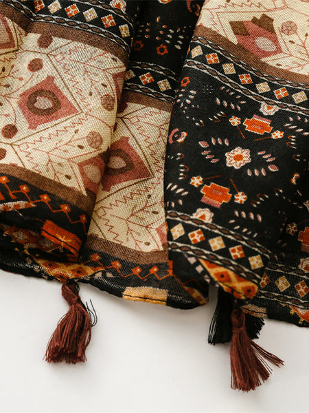 Women Bohemia Print Tassel Travel Shawl Scarf BA1043 Genistyle Shop
