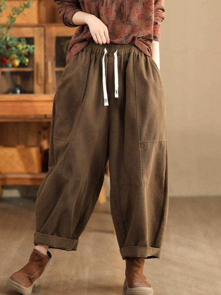 Women Autumn Retro Cotton Spliced Loose Solid Harem Pants BA1034 Genistyle Shop
