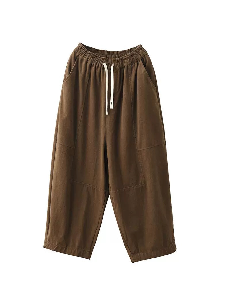 Women Autumn Retro Cotton Spliced Loose Solid Harem Pants BA1034 Genistyle Shop