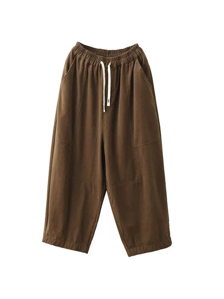Women Autumn Retro Cotton Spliced Loose Solid Harem Pants BA1034 Genistyle Shop