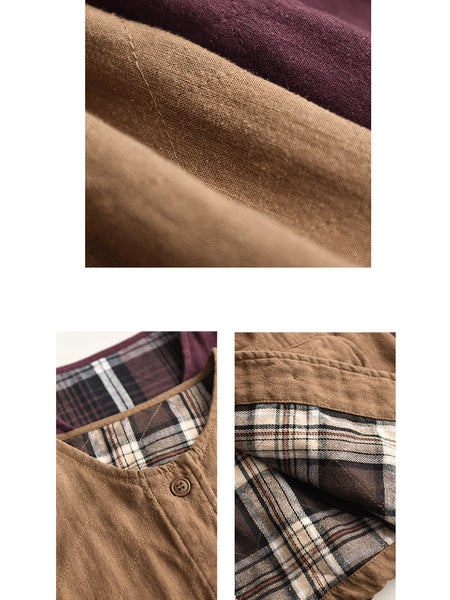 Women Retro Solid O-Neck Cotton Vest Coat BA1049 Genistyle Shop