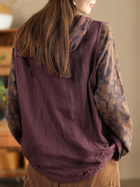 Women Retro Solid O-Neck Cotton Vest Coat BA1049 Genistyle Shop