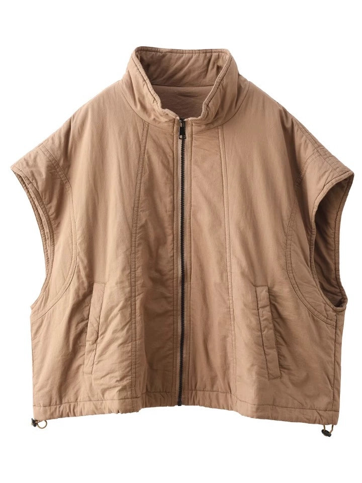 Women Retro Solid Stand Collar Cotton Vest Coat WG019 BUYKUD