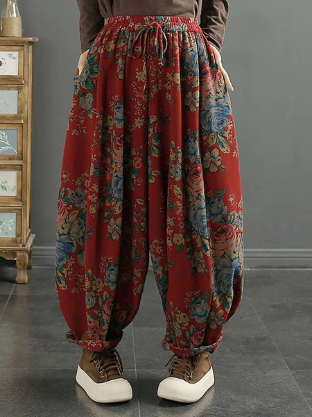 Women Autumn Retro Flower Cotton Bloomers WG026 BK