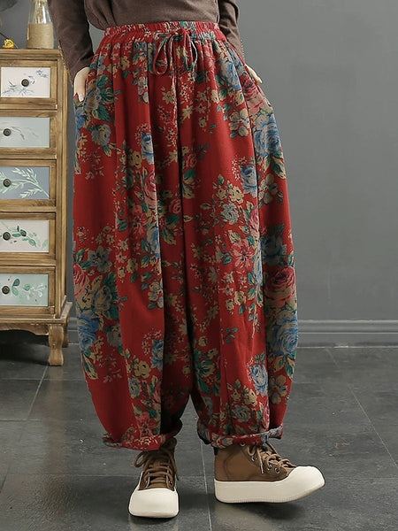 Women Autumn Retro Flower Cotton Bloomers WG026 BK